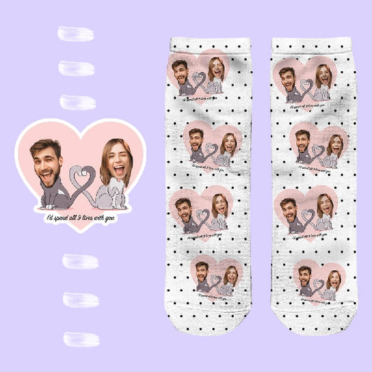 Kedili "I'd spend all 9 lives with you" Çorapları